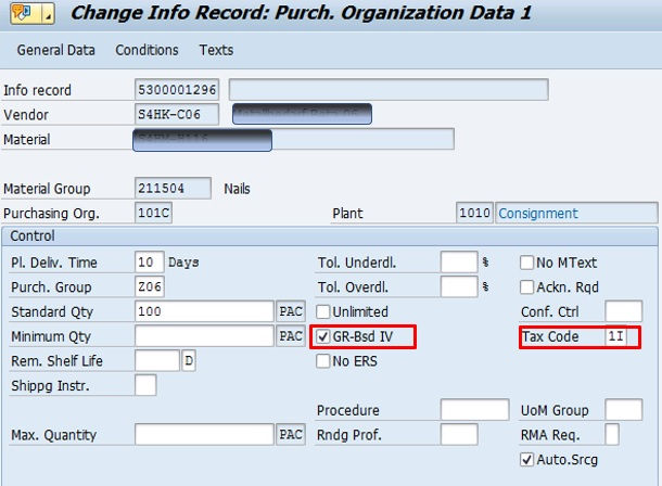 Info Record ERS setting