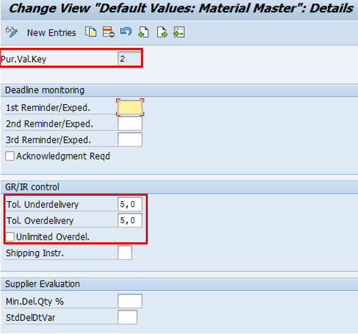 Delivery tolerance default values