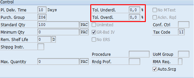 Delivery tolerance in info record